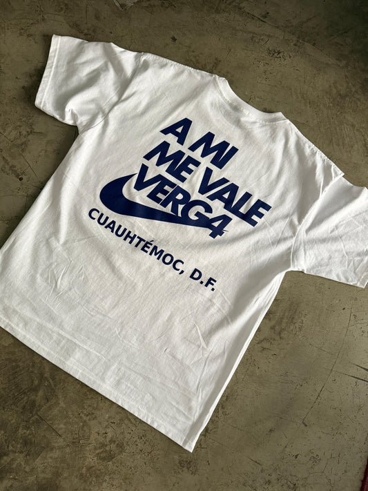 Playera "A Mi  Me Vale Verga" Blanca / Azul